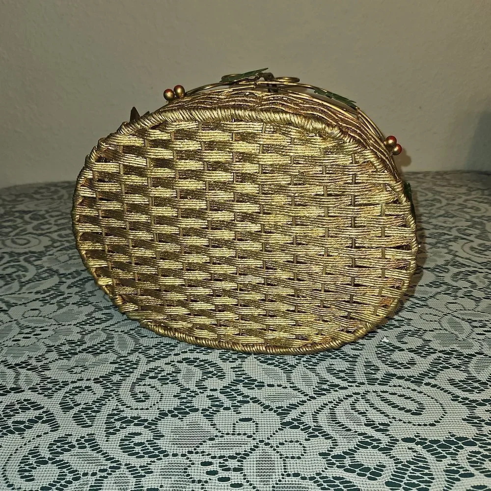 Gold Woven Metal Holiday Basket Decor